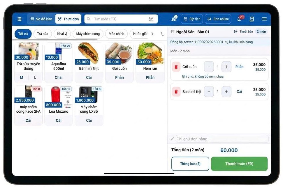 Máy POS Android và màn hình phụ cho khách: hiển thị hóa đơn, QR thanh toán, quảng cáo